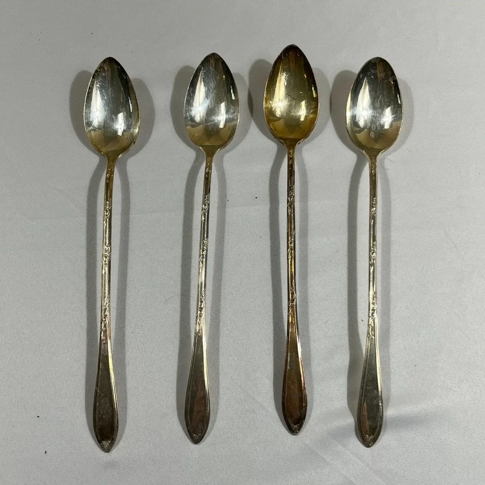 Vintage New England Silver Plate Iced Tea Spoons‎ Long Handle Set 4 Mid Century